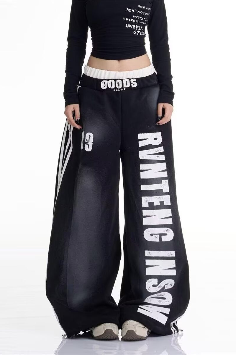 Letter Stripe Curved-Leg Sweatpants