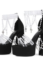 Pearl Chain Platform Block-Heel Sandals