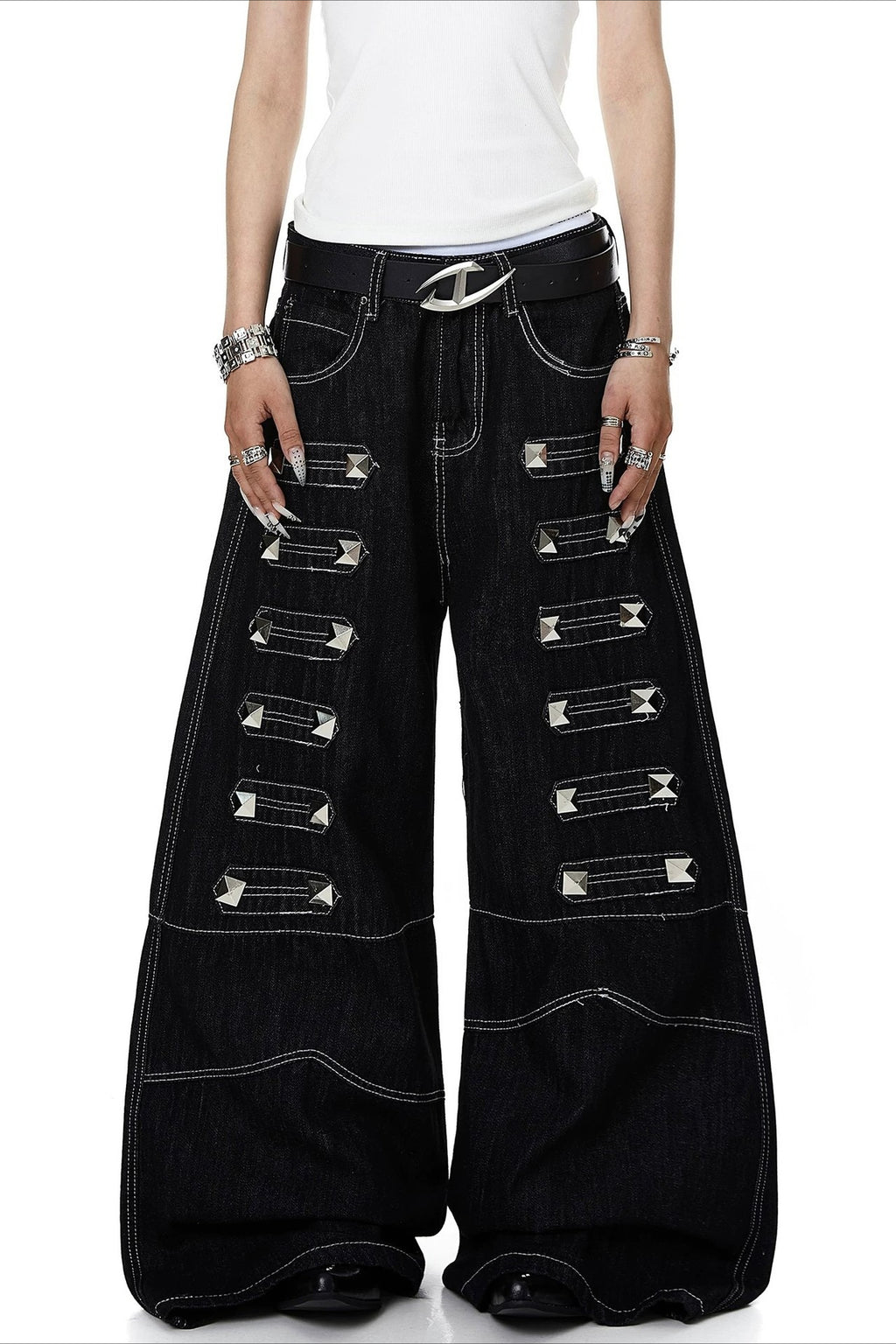 Multi Zip Pocket Wide Leg Cargo Jeans
