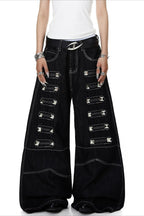 Multi Zip Pocket Wide Leg Cargo Jeans