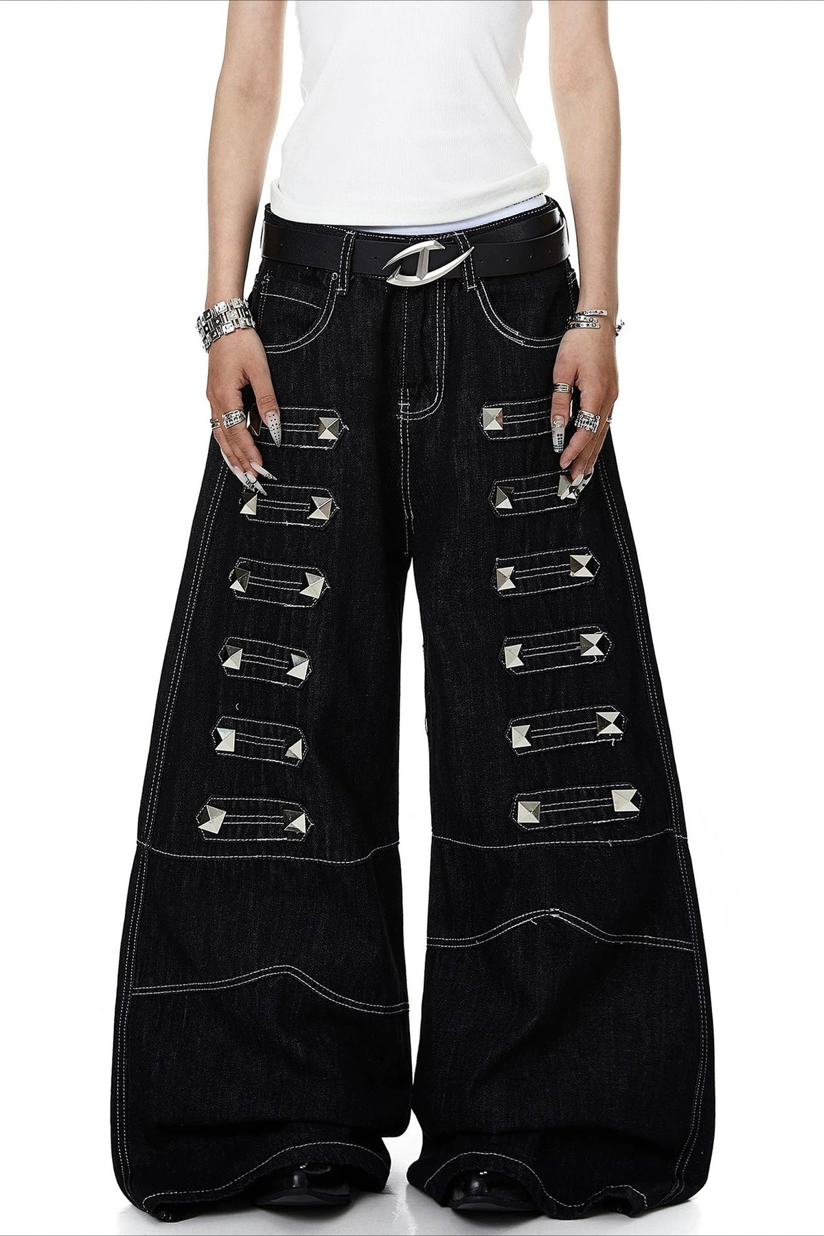 Multi Zip Pocket Wide Leg Cargo Jeans