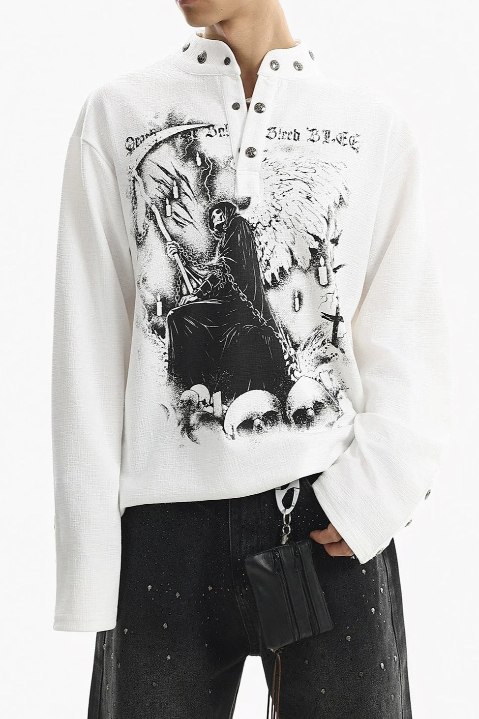 Graphic Snap Collar Long Sleeve Sweatshirt