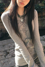 Vintage Y2k Flare Sleeve Graphic Print Knit Top