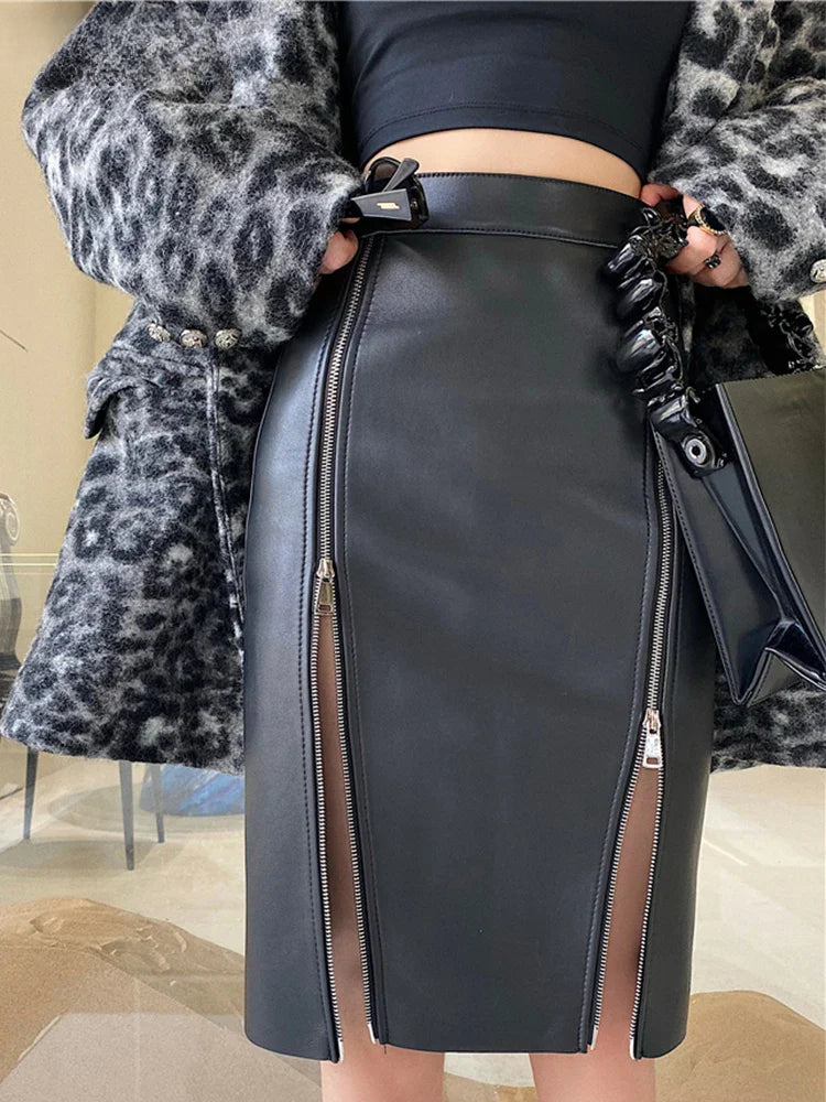 Double Slit Zipper Midi Skirt Main image