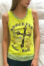 Y2K Slim Fit Green Lace Tank Top