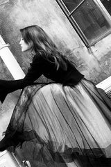 Spring Gothic Punk Lace Mesh Patchwork Flared Midi Skirt