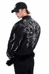 Printed Leather Motorcycle Jacket