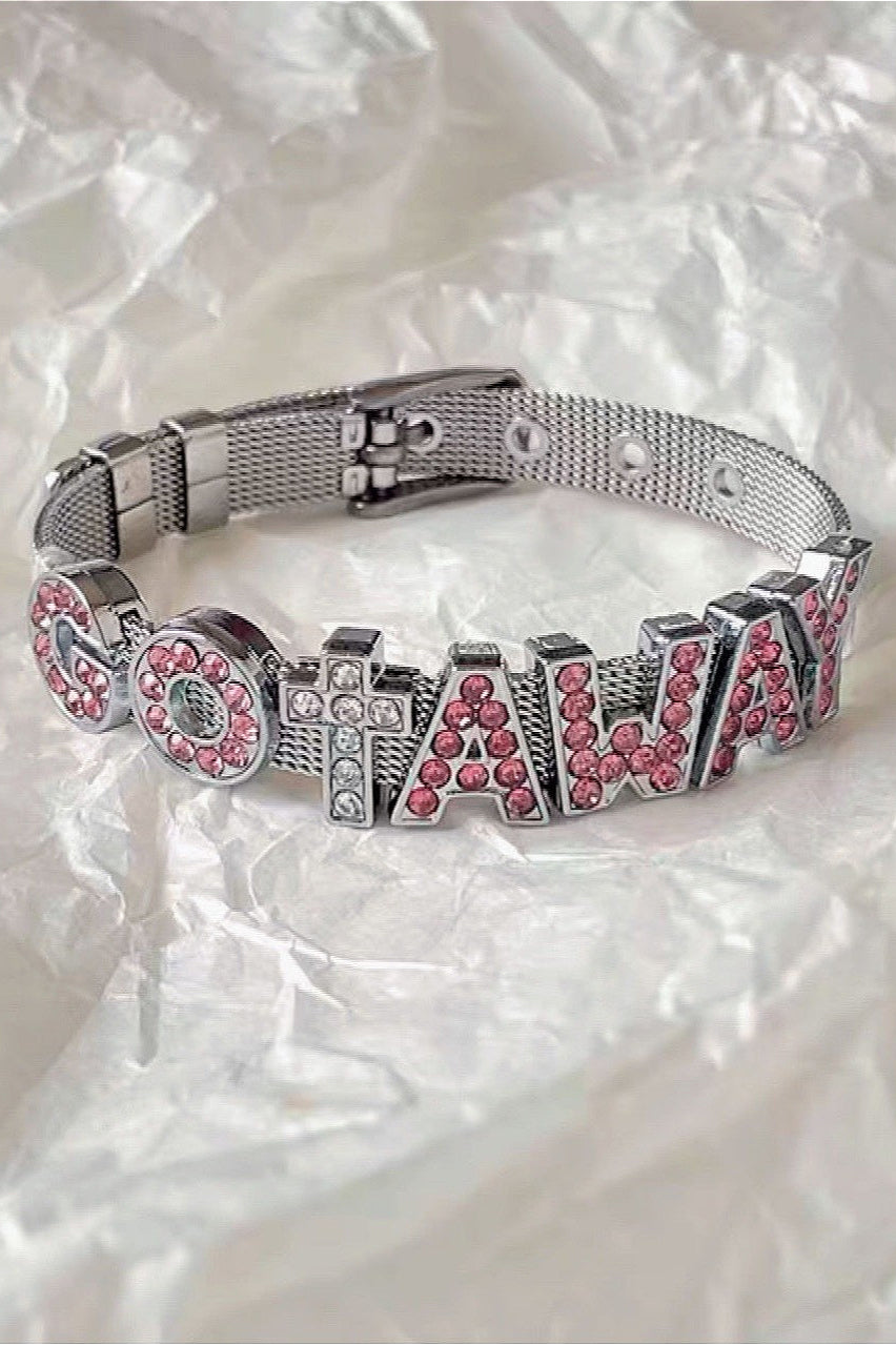 Silver Heart Rhinestone Strap Bracelet