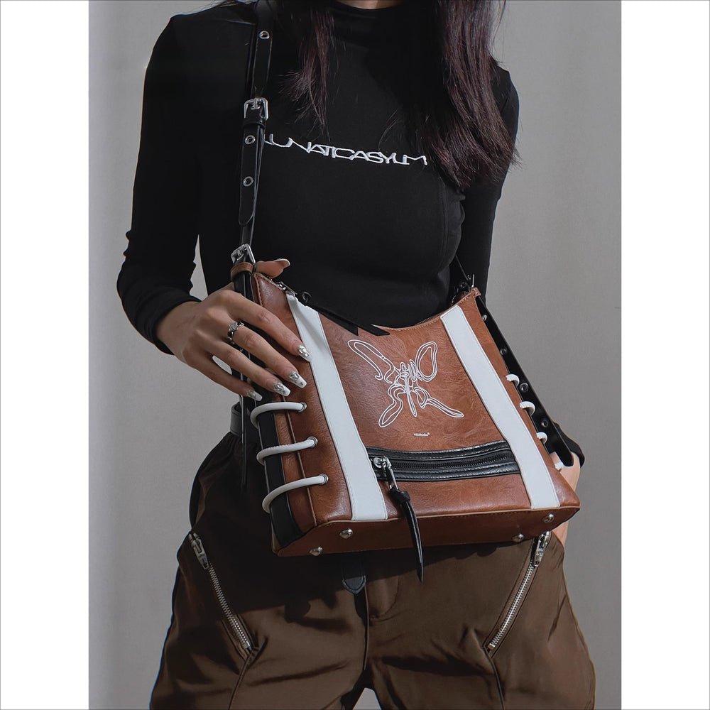 Vintage Harajuku Gothic High Street Butterfly Punk One Shoulder Motor Crossbody Bag Halloween