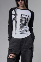 Contrast Raglan Vertical Graphic Sweatshirt