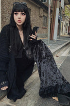 Lace Panel Velvet Flare Pants