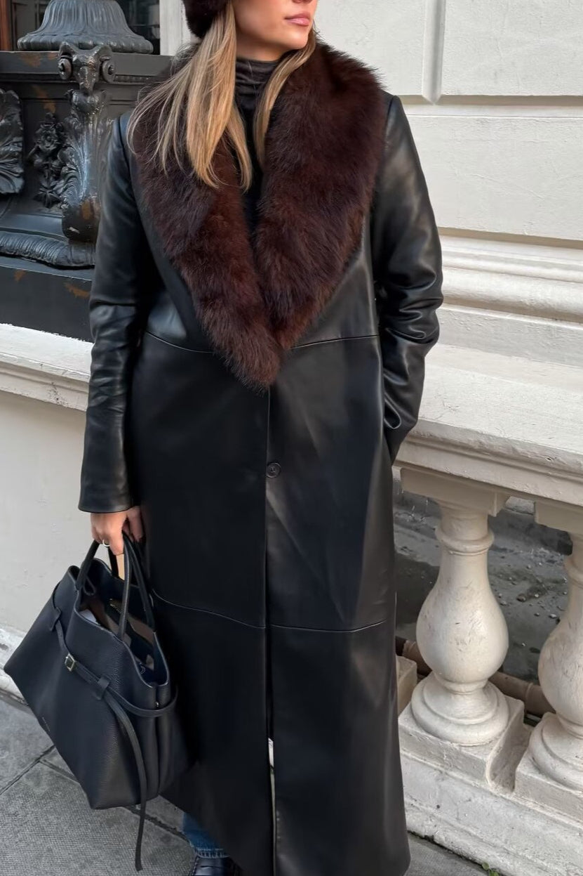 Fluffy Collar Glossy Long Coats