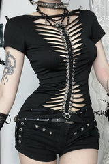 Gothic Bone Chain Buckle T-Shirt