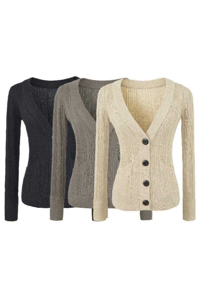 Vertical Rib Button Pocket Cardigans