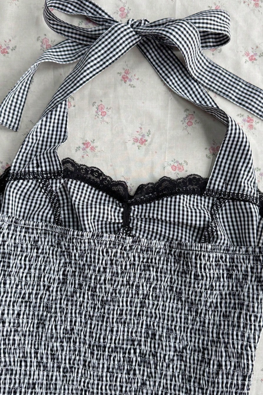 Striped Polka Dot Bow Ruched Cropped Slim Halter Top