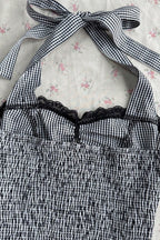 Striped Polka Dot Bow Ruched Cropped Slim Halter Top