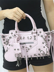 Perforated Studded Moto Crossbody Bag