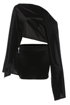 Glossy Asymmetric Bell Sleeve Skirt Sets