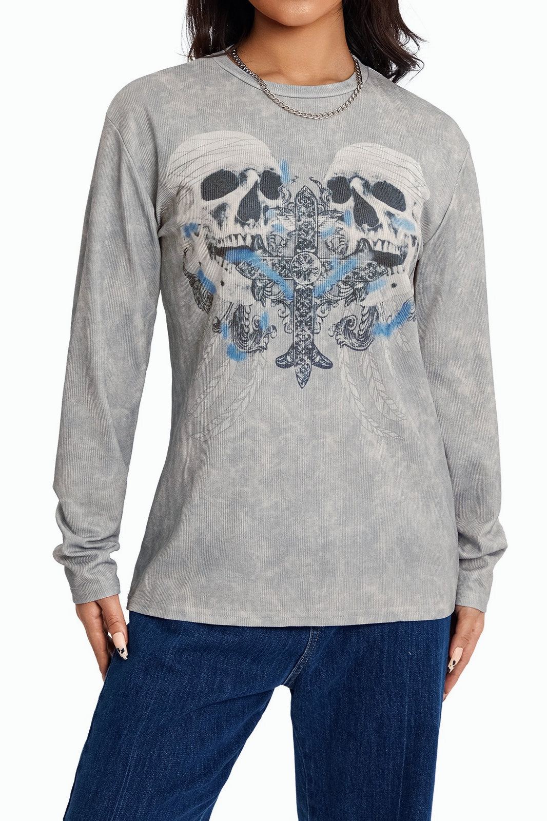 Halloween Skull Print Long Sleeve T-Shirt Secondary image