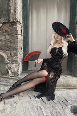 Gothic Y2k Lace Patchwork Long Sleeve Slim Black Maxi Dress