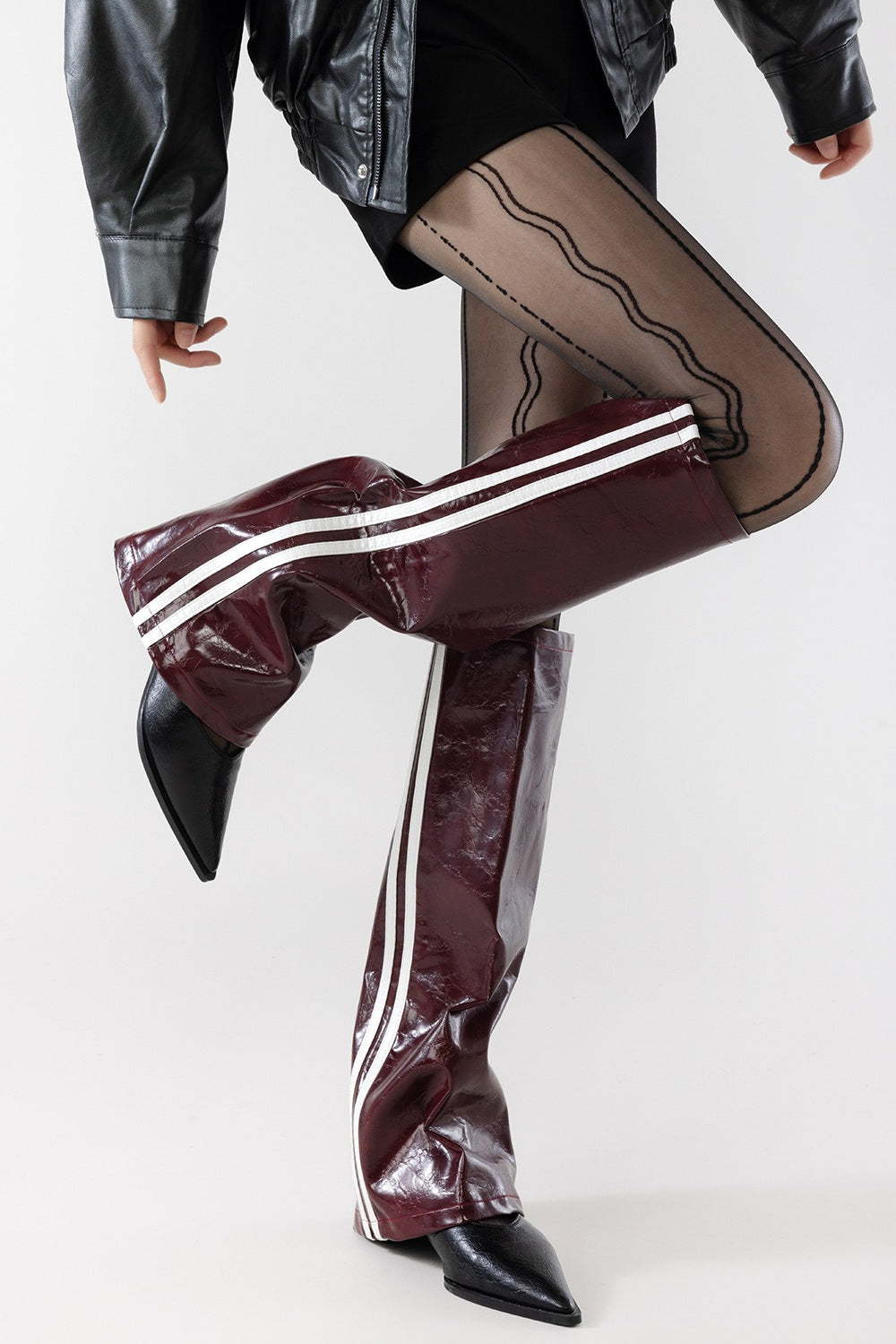 Striped Faux Leather Leg Warmer Socks
