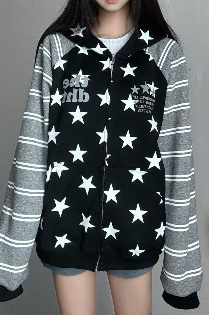 Star Body Stripe Sleeve Hoodies