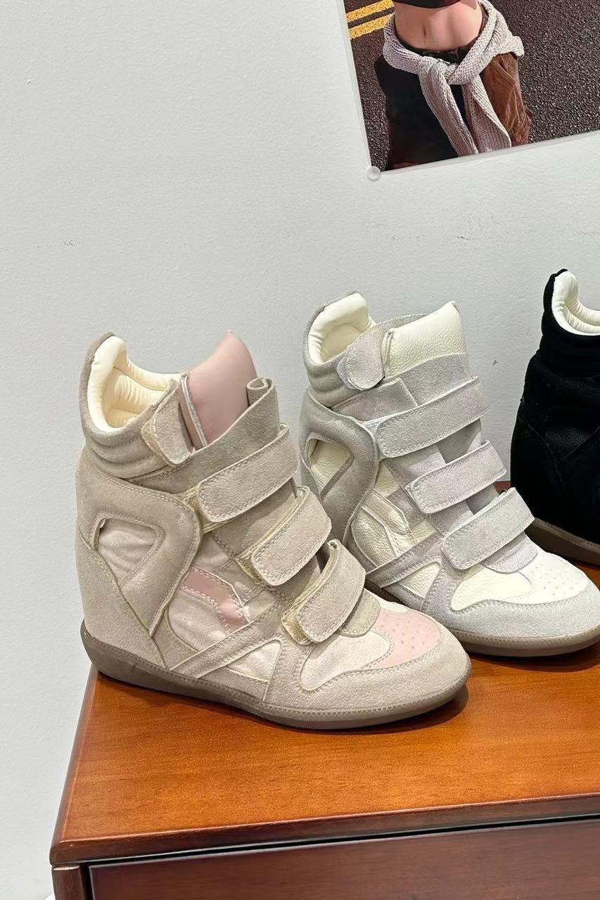 Color-Block Velcro Wedge High-Top Sneakers