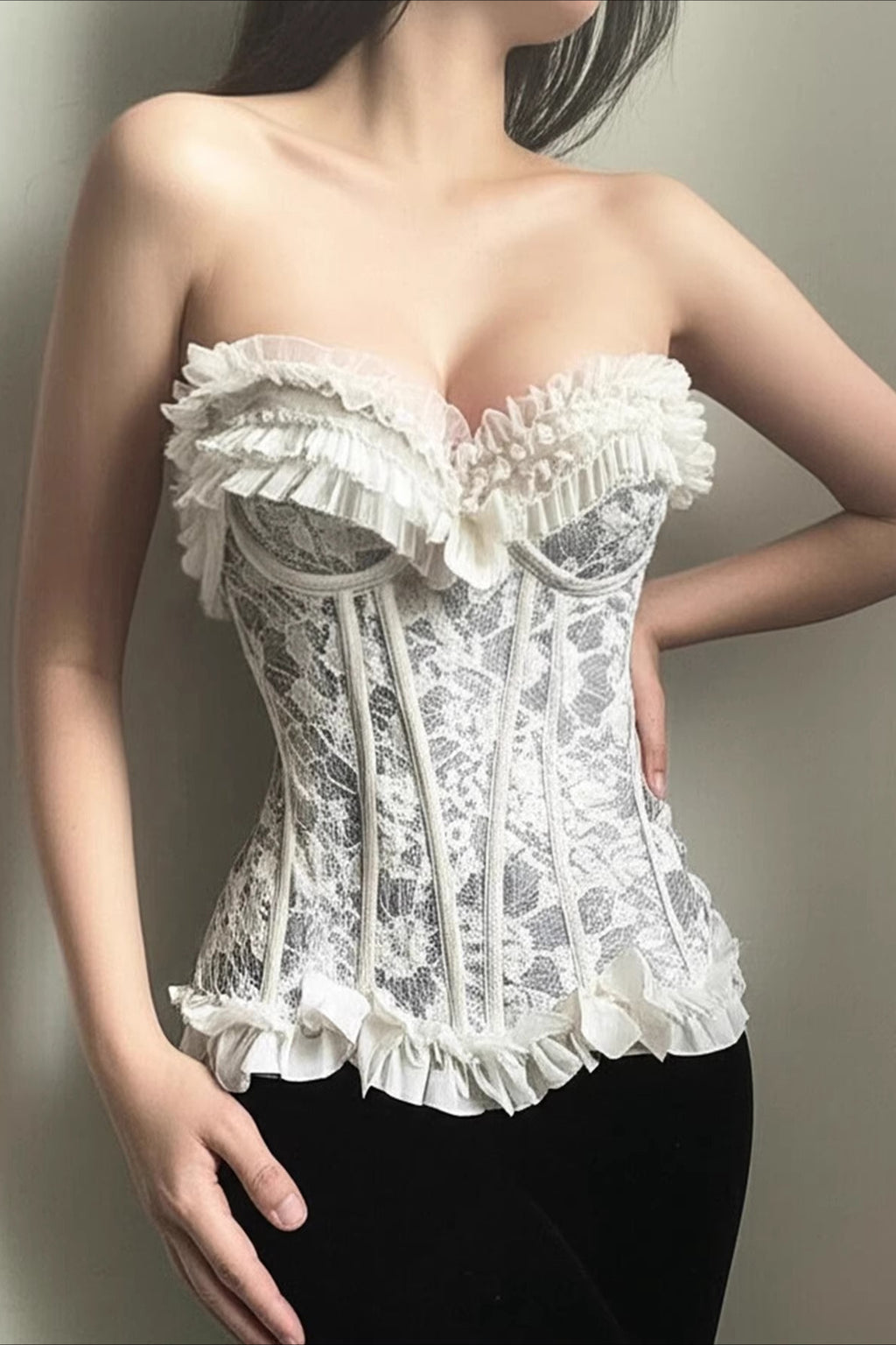 Sweet Ruffle Bow Detail Crop Corset