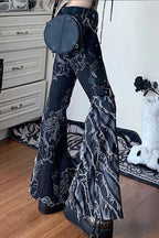 Retro Dragon Patchwork Flared Floor-Length Denim Pants