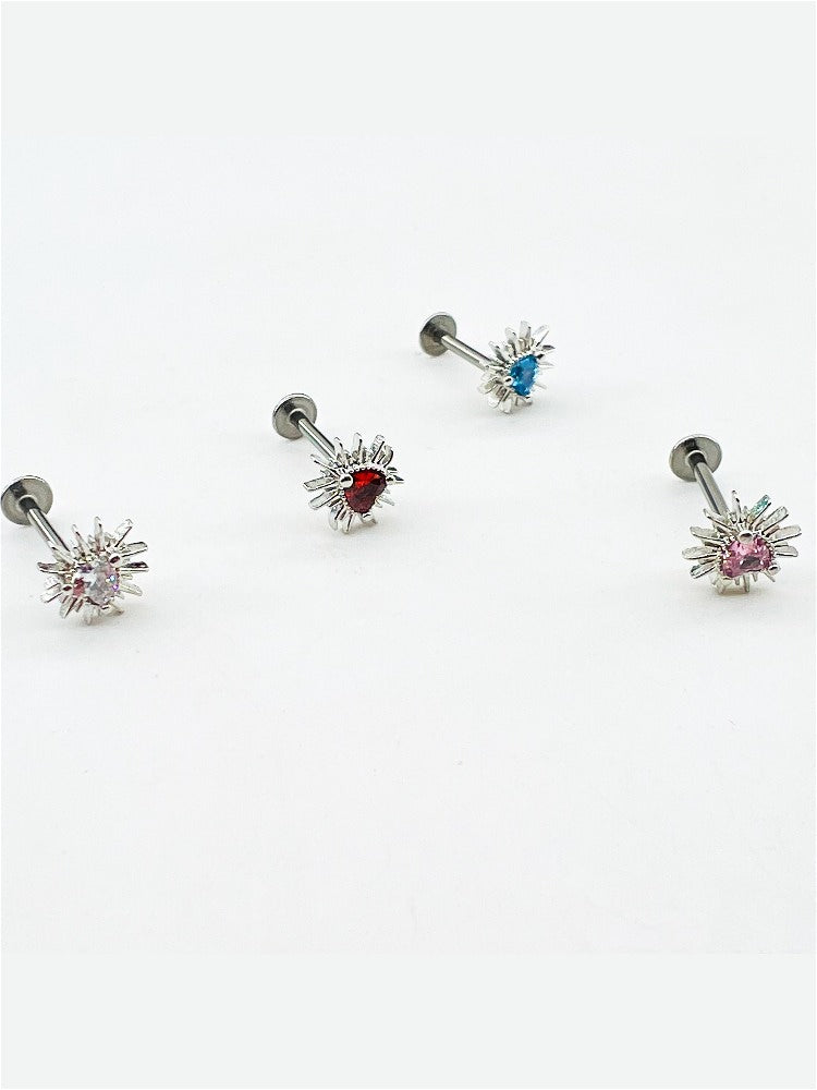 Heart Zircon External Thread Lip Stud