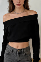 Foldover Off Shoulder Loose Crop Tops