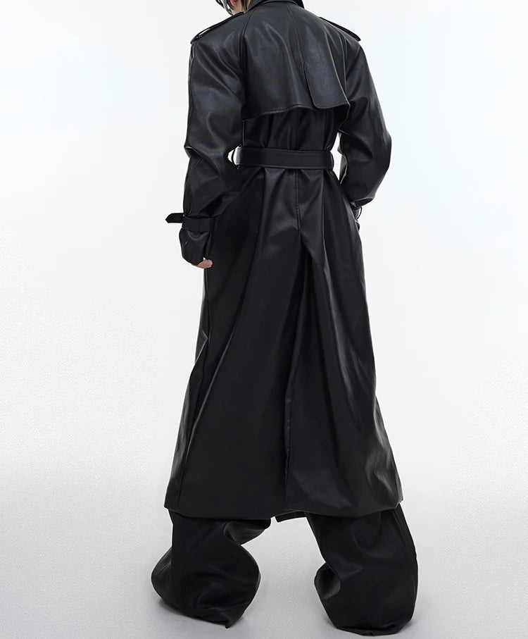 Waterproof Belted Leather Long Coat Secondary image