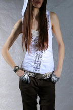 Punk Hooded Eyelet Drawstring Metal Tank Top