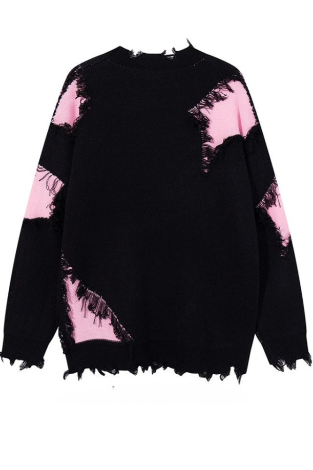 Cross Motif Frayed Edge Sweaters