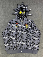 Streetwear Rhinestone Cartoon Print Zip Hoodie