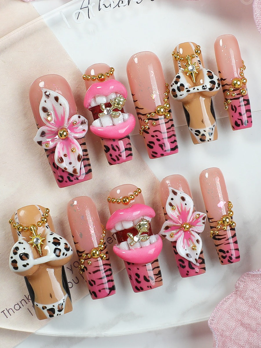 Leopard Print Duckbill Press On Nails
