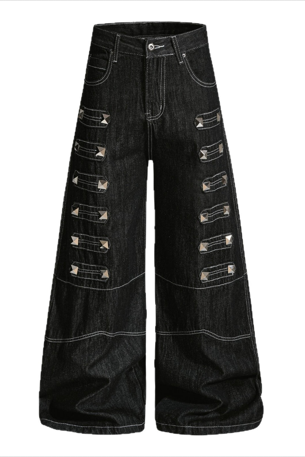 Studded Contrast-Stitch Flared Jeans