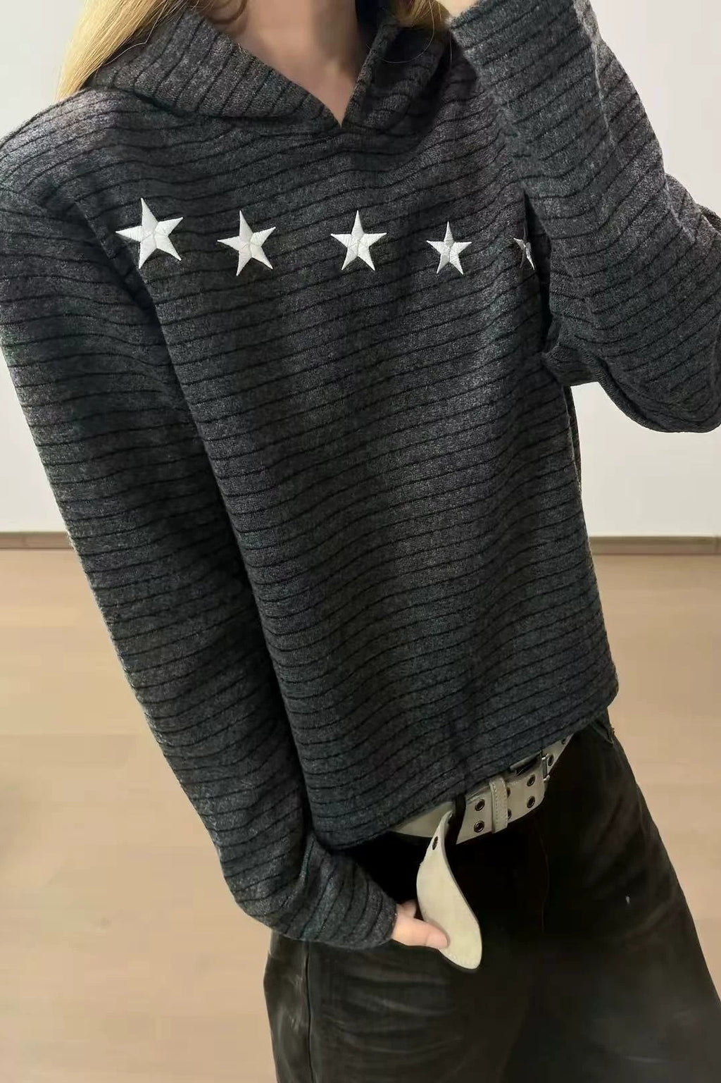 Diagonal Star Striped Pullover Hoodies