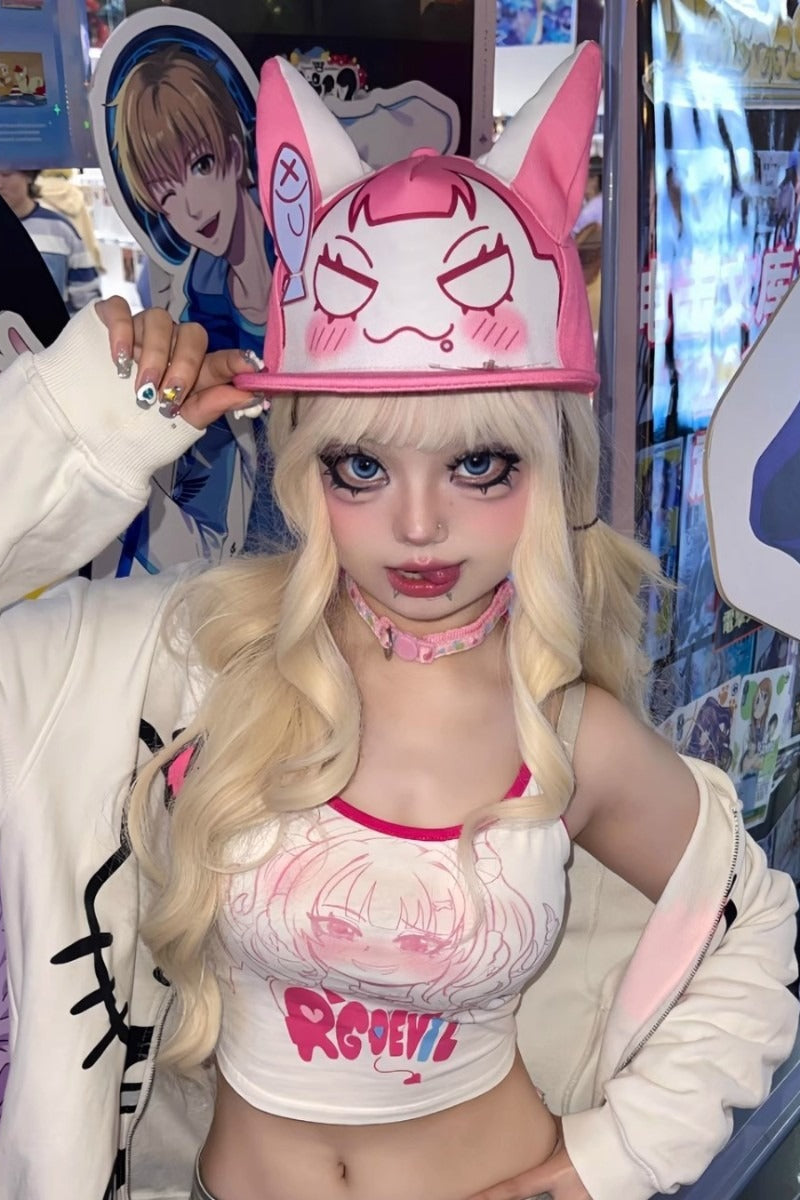 Anime Pink Cat Baseball Hat Secondary image