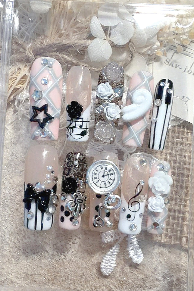 Retro Piano Music Press On Nails
