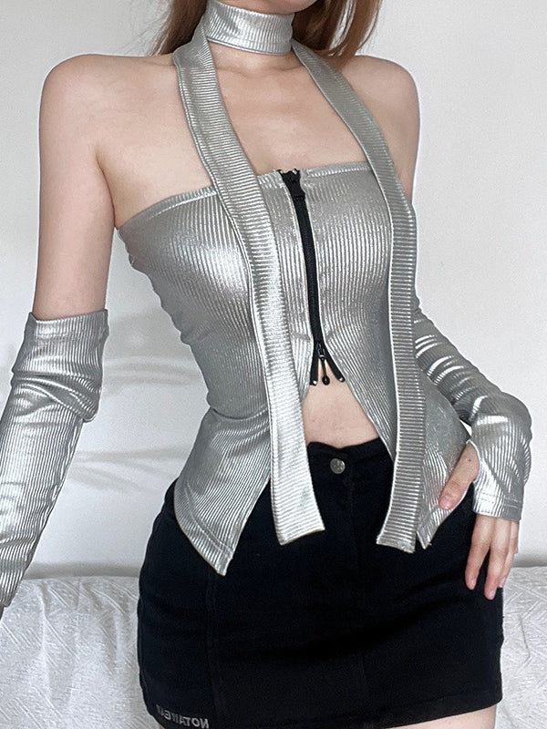 Cyber Sleeve Zip Up Crop Tank Top Main image