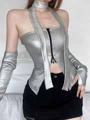 Cyber Sleeve Zip Up Crop Tank Top