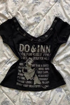 Punk Y2K Vintage Letter Print V-Neck T-shirt