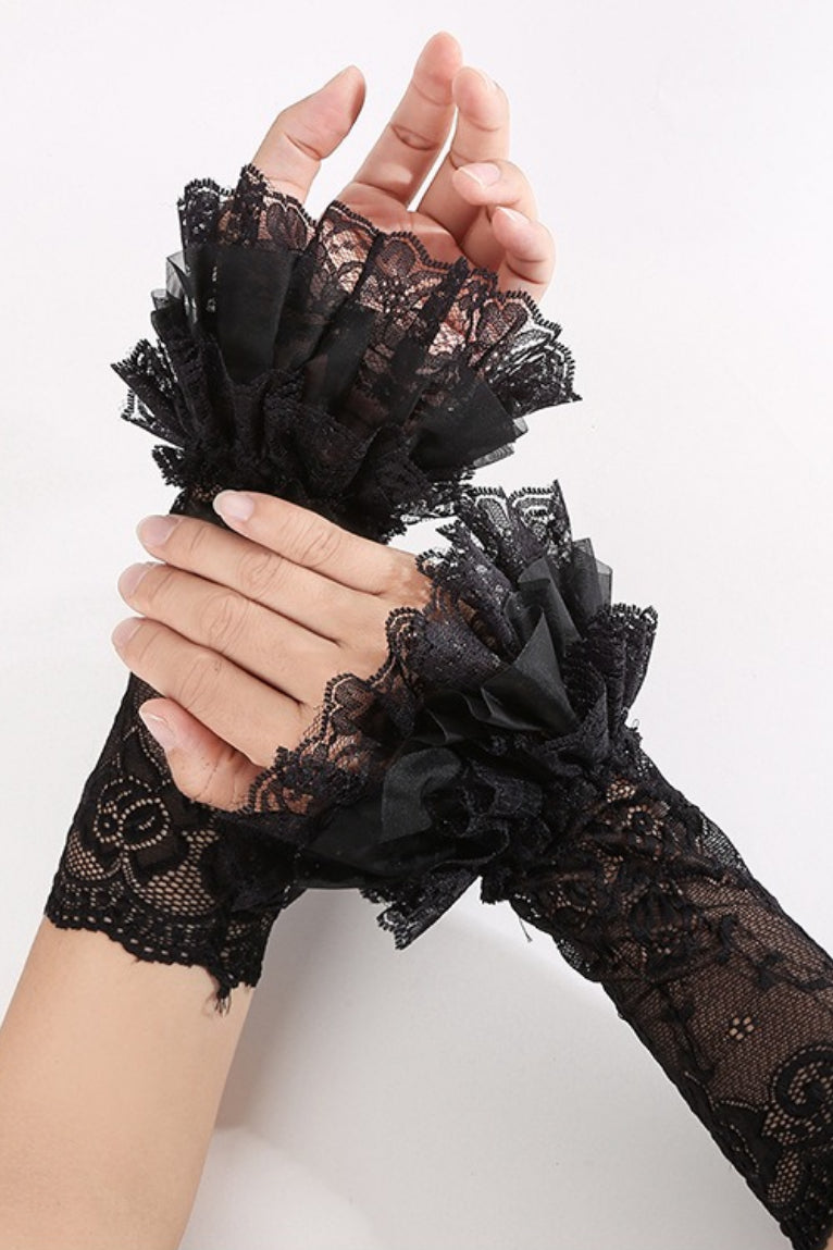 Lolita Lace Ruffle Fingerless Sleeve Gloves Secondary image
