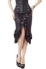 Punk Rock Black Lace Trim High-Waist Asymmetrical Skirt