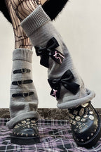 Punk Knit Bow Buckle Socks