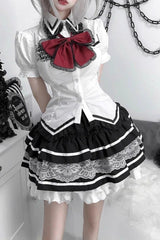 Gothic Punk Black White Slim Fit Skirt