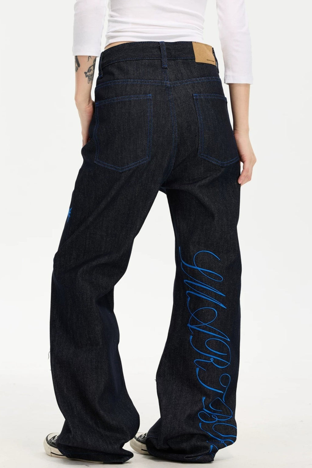 Blue Script Washed Denim Pants
