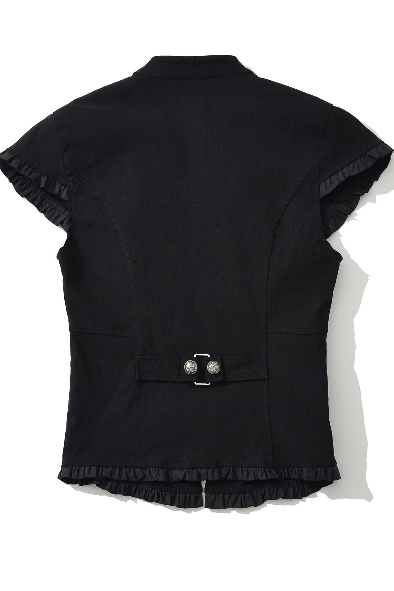 Military Button Ruffle Trim Fitted Top Secondary image
