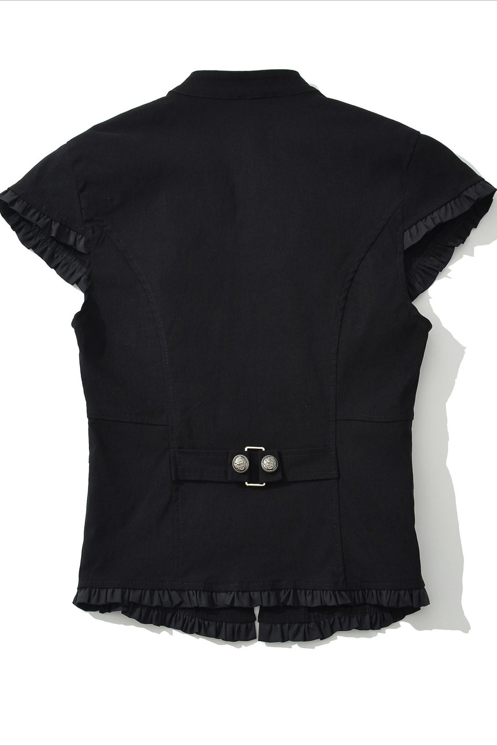 Military Button Ruffle Trim Fitted Top